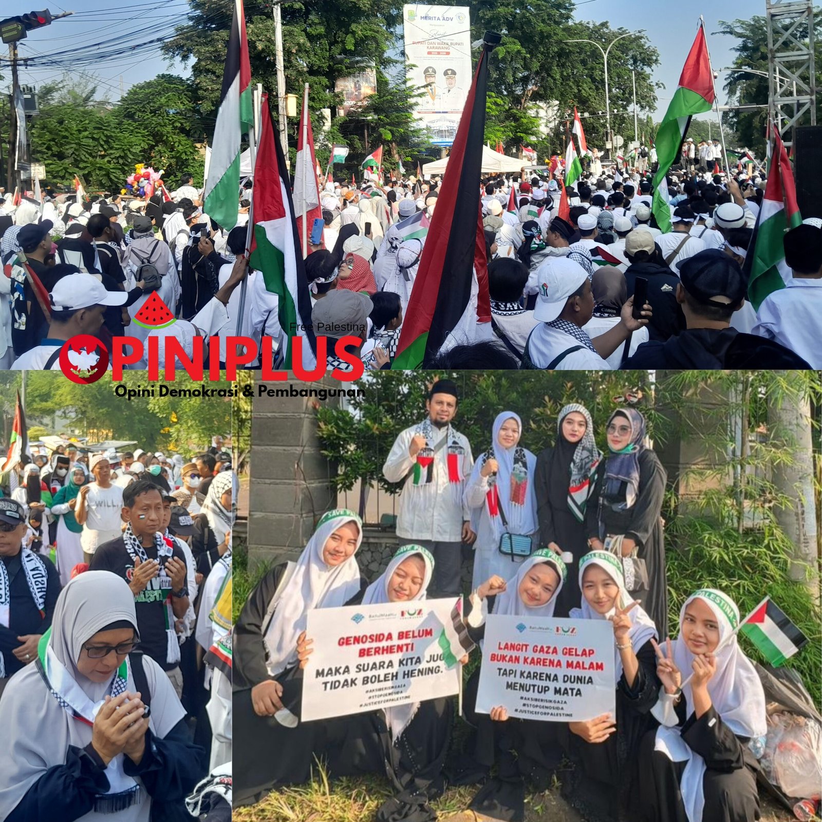 Ribuan Warga Karawang Turun ke Jalan Aksi Bela Palestina, Santri Pesantren Antusias