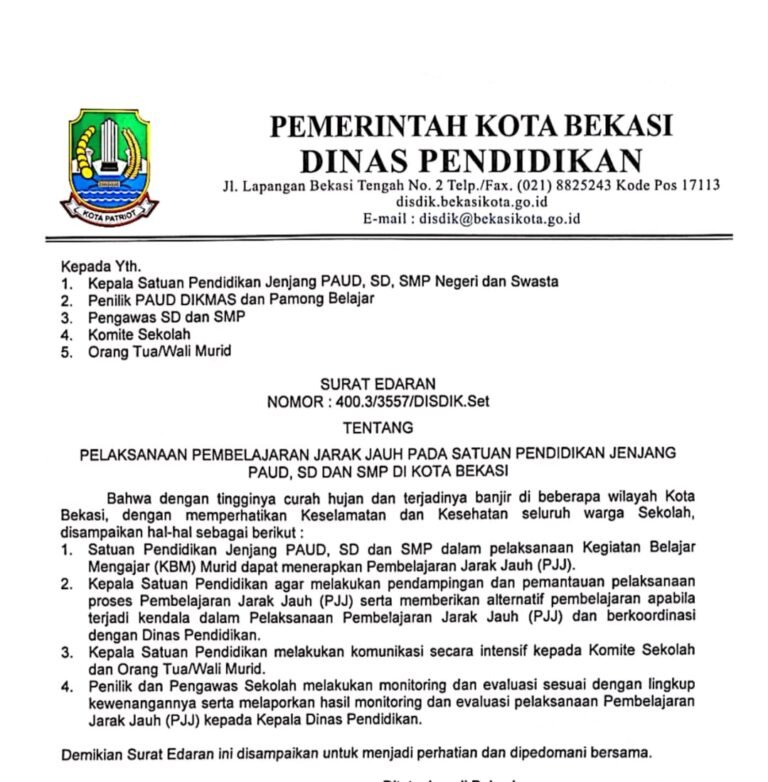 Dampak Banjir, Sekolah di Kota Bekasi Belajar Jarak Jauh