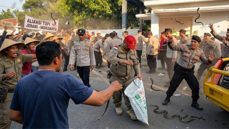 Demo Bupati Indramayu, Massa Lemparkan Puluhan Ular ke Aparat yang Berjaga